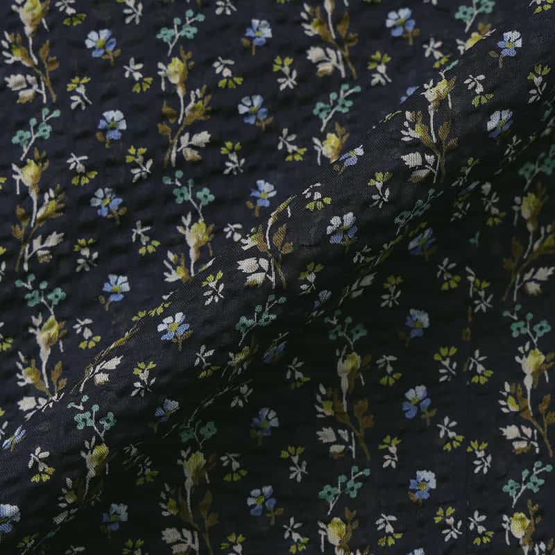 BARNEYS NEW YORK シアサッカー素材フラワー柄カジュアルシャツ NAVY