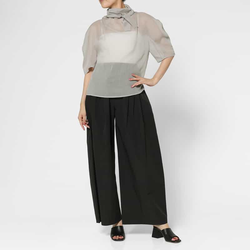 AMOMENTO AMOMENTO ＜アモーメント＞ シアー素材ノットデザインブラウス GRAY