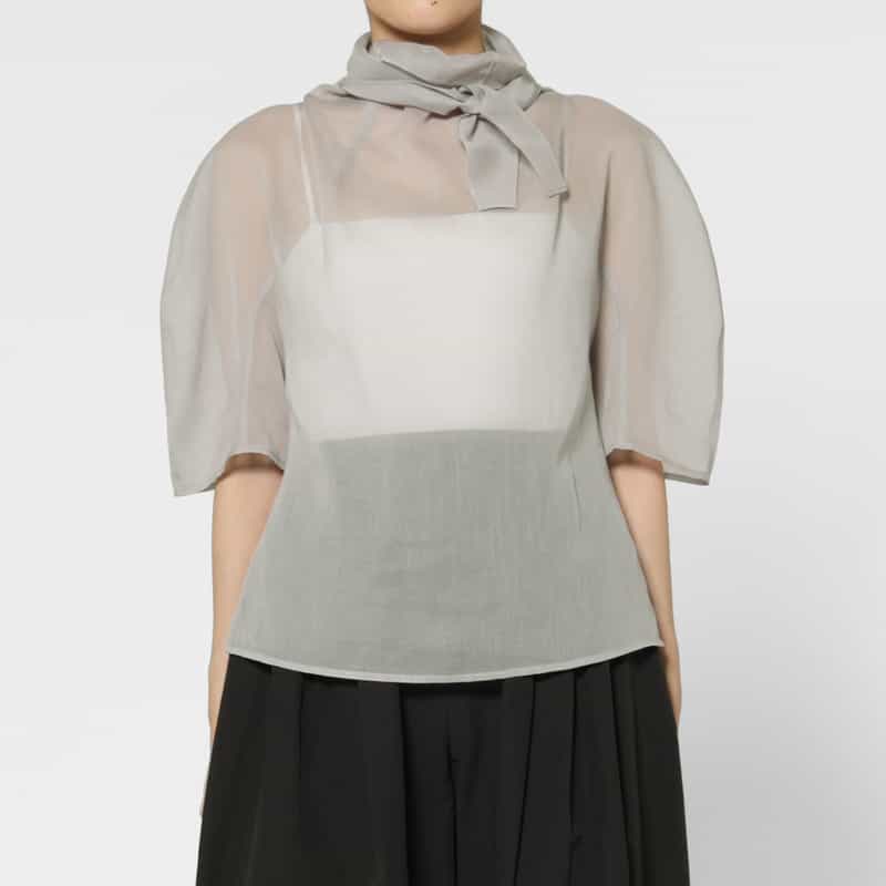 AMOMENTO AMOMENTO ＜アモーメント＞ シアー素材ノットデザインブラウス GRAY