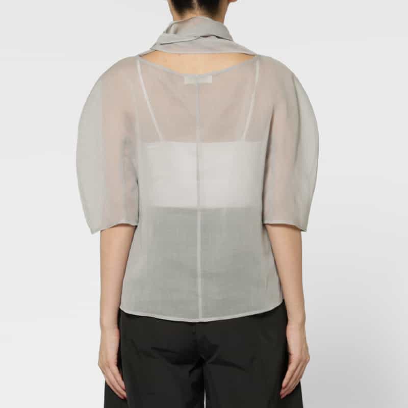 AMOMENTO AMOMENTO ＜アモーメント＞ シアー素材ノットデザインブラウス GRAY