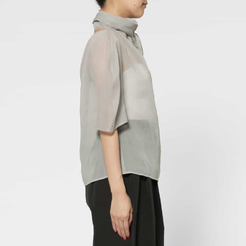 AMOMENTO AMOMENTO ＜アモーメント＞ シアー素材ノットデザインブラウス GRAY