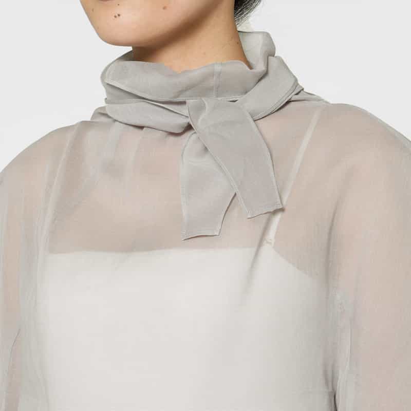 AMOMENTO AMOMENTO ＜アモーメント＞ シアー素材ノットデザインブラウス GRAY