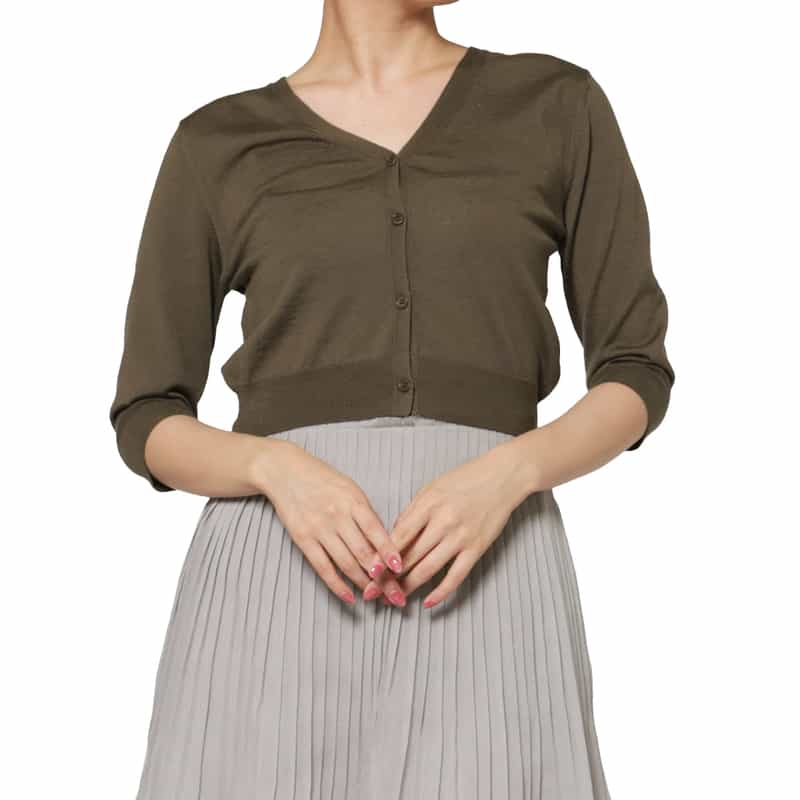 AMOMENTO AMOMENTO ＜アモーメント＞ Vネック クロップドニットカーディガン BROWN