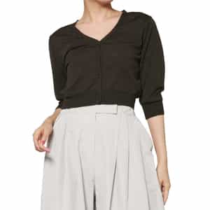 AMOMENTO ＜アモーメント＞ Vネック クロップドニットカーディガン