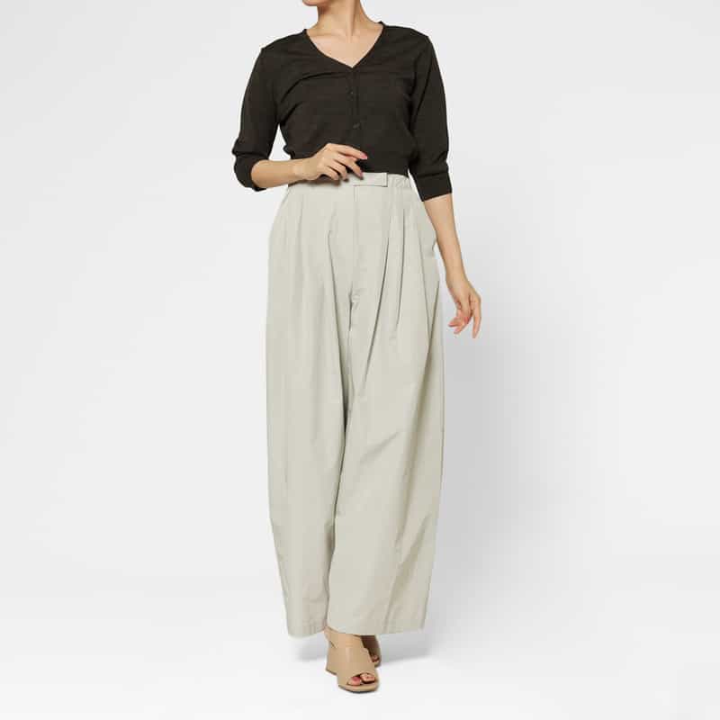 AMOMENTO AMOMENTO ＜アモーメント＞ フロントタックデザイン ワイドパンツ GRAY