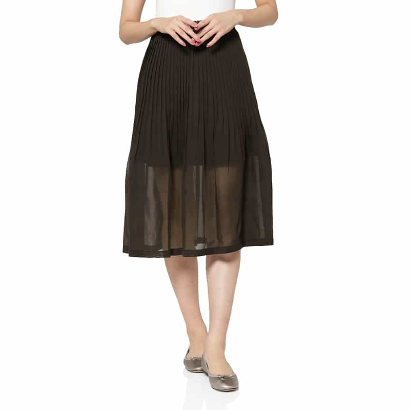 AMOMENTO AMOMENTO ＜アモーメント＞ シアー素材プリーツスカート BROWN