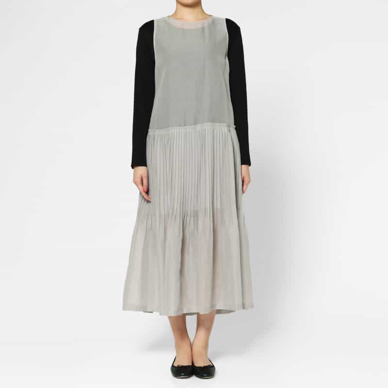 AMOMENTO AMOMENTO ＜アモーメント＞ シアー素材プリーツドレス GRAY