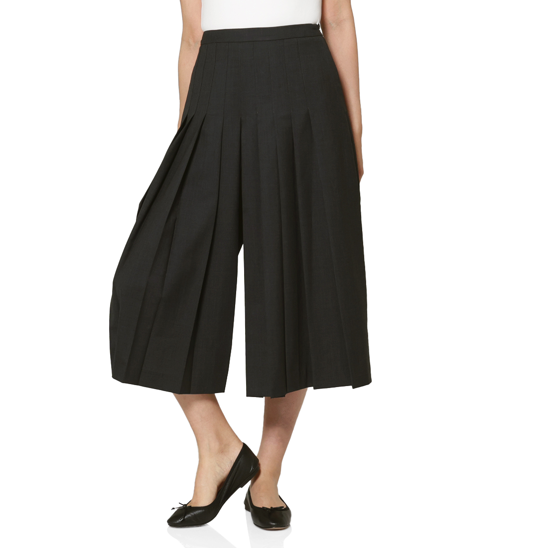 AMOMENTO ＜アモーメント＞ フロントタックデザイン ワイドキュロットパンツ