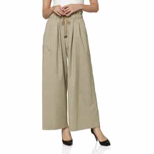 ウォッシャブル リネンライク ドローストリングワイドパンツ