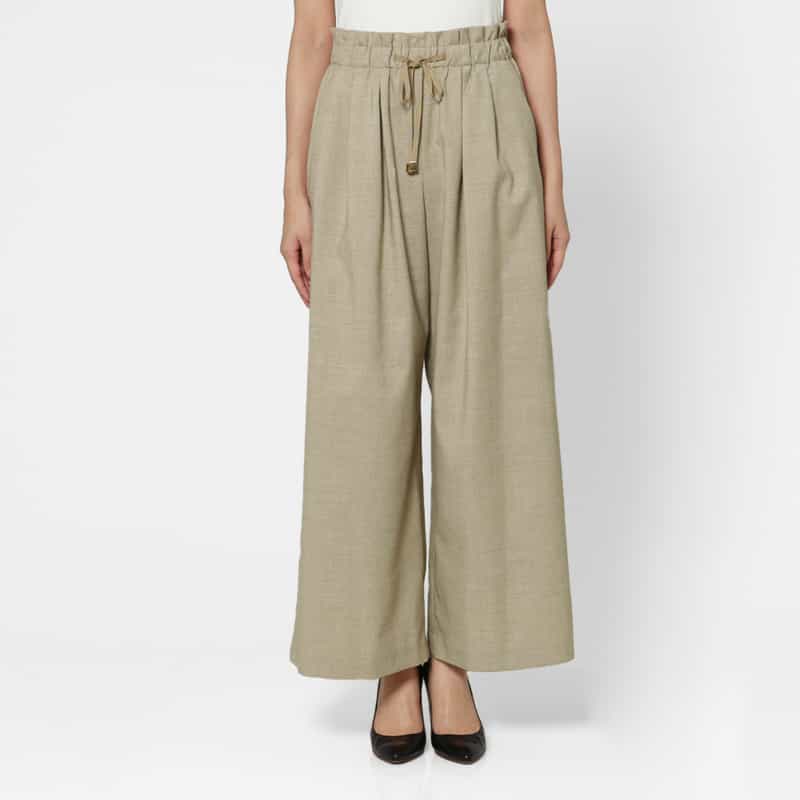 BARNEYS NEW YORK ウォッシャブル リネンライク ドローストリングワイドパンツ BEIGE