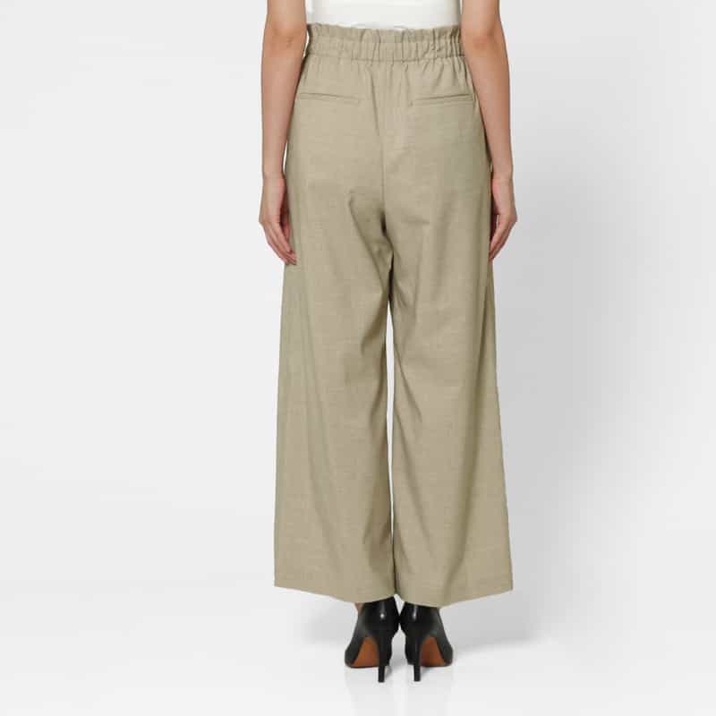 BARNEYS NEW YORK ウォッシャブル リネンライク ドローストリングワイドパンツ BEIGE