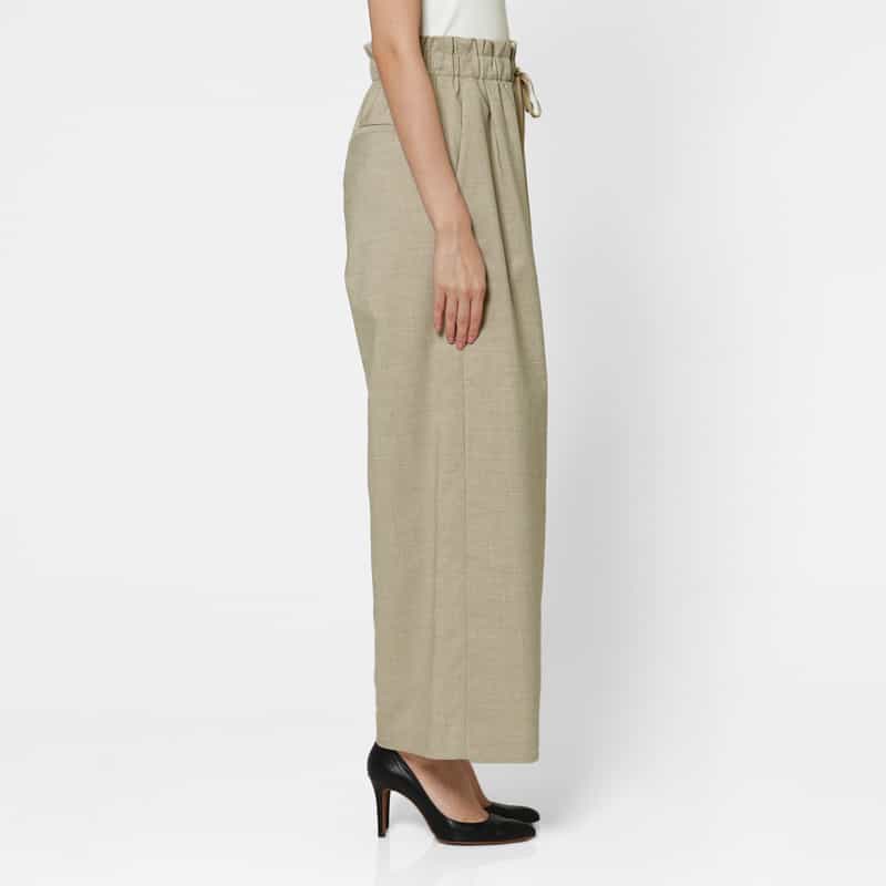 BARNEYS NEW YORK ウォッシャブル リネンライク ドローストリングワイドパンツ BEIGE