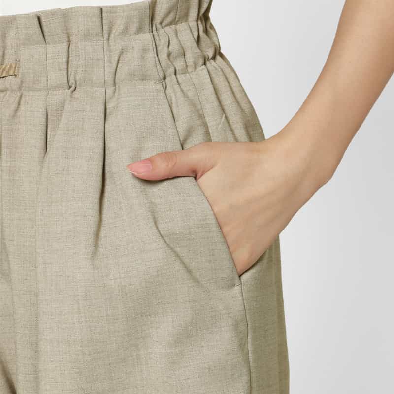 BARNEYS NEW YORK ウォッシャブル リネンライク ドローストリングワイドパンツ BEIGE