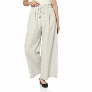 ウォッシャブル リネンライク ドローストリングワイドパンツ