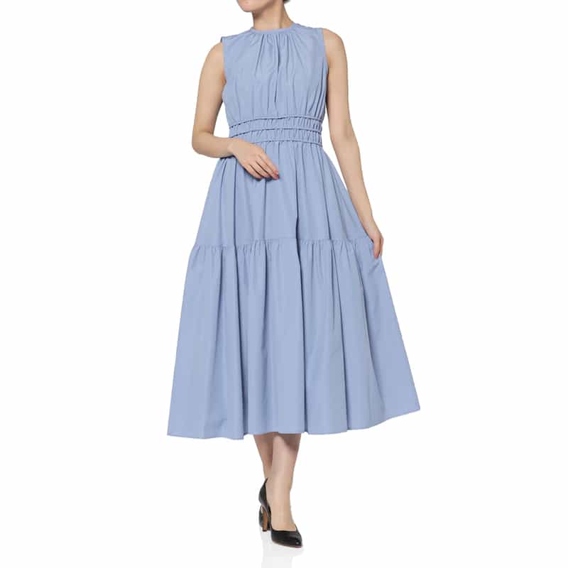 ウォッシャブル タフタギャザーミディドレス