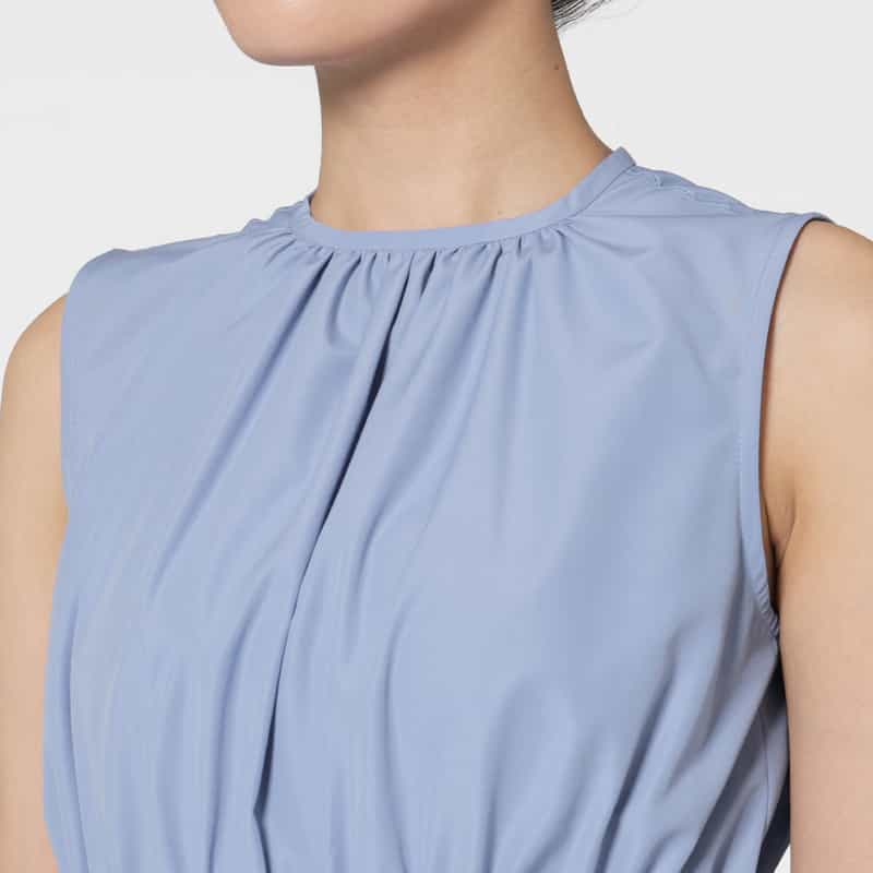 BARNEYS NEW YORK ウォッシャブル タフタギャザーミディドレス LIGHT BLUE