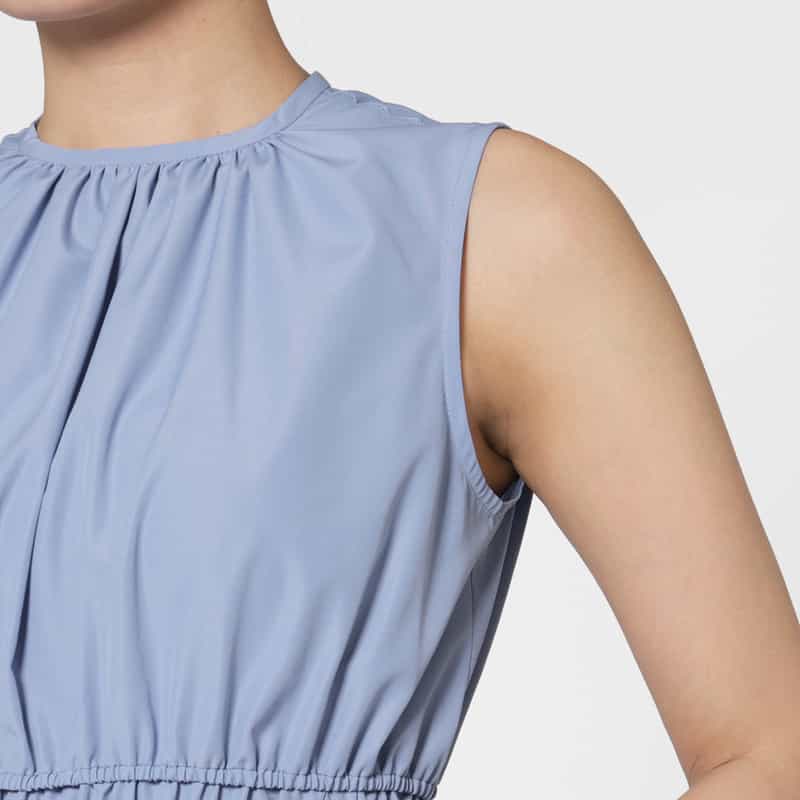 BARNEYS NEW YORK ウォッシャブル タフタギャザーミディドレス LIGHT BLUE