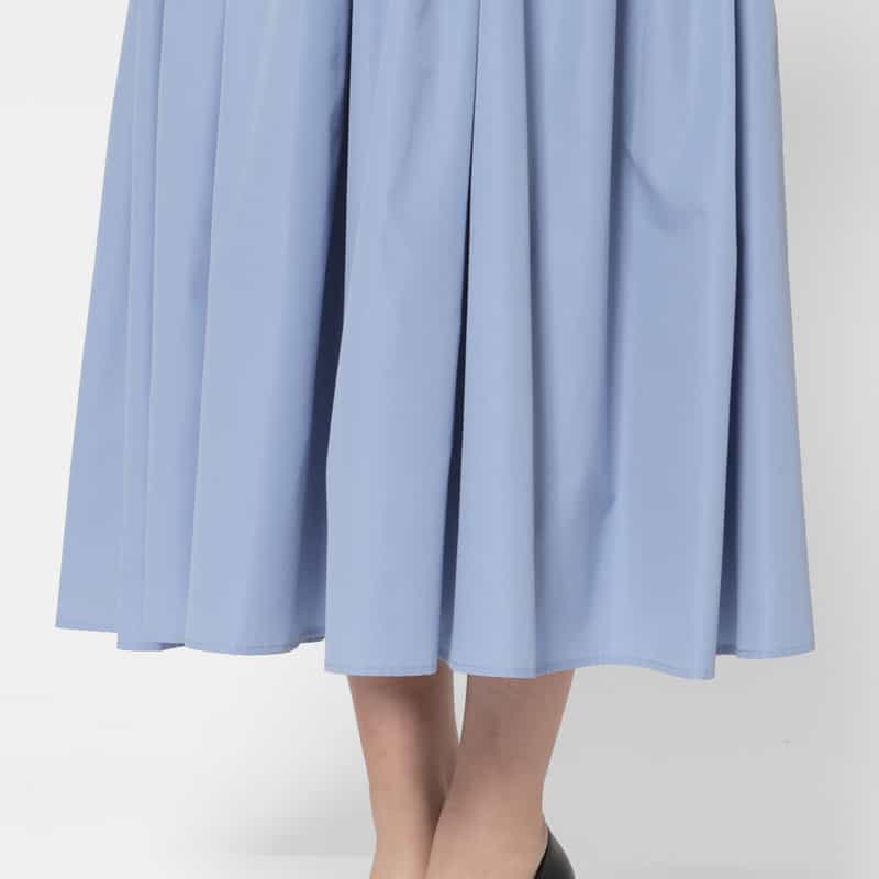 BARNEYS NEW YORK ウォッシャブル タフタギャザーミディドレス LIGHT BLUE