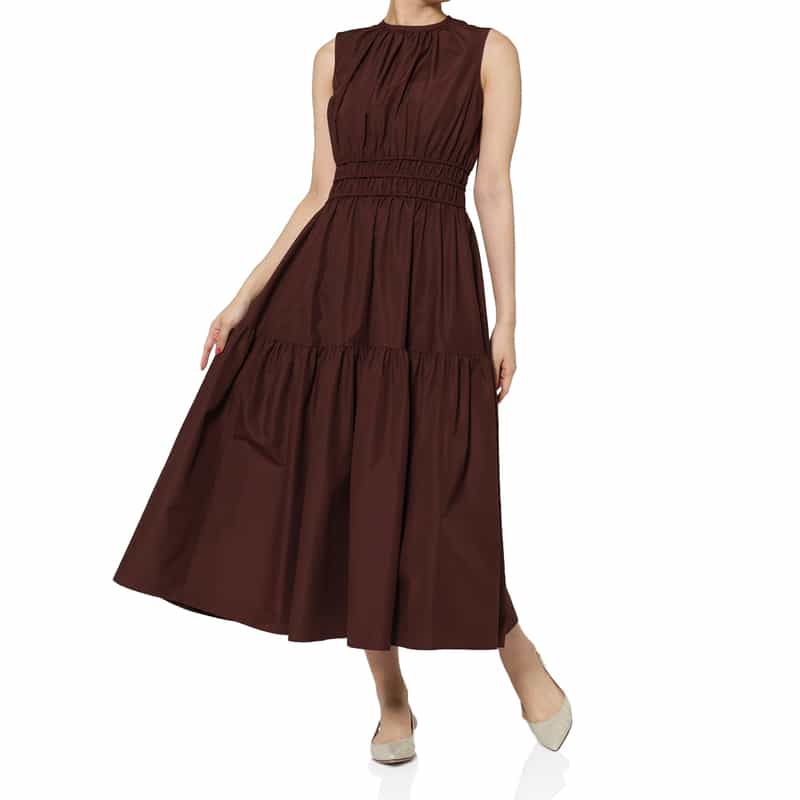 ウォッシャブル タフタギャザーミディドレス