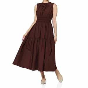 ウォッシャブル タフタギャザーミディドレス