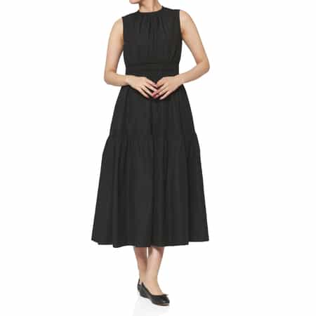 ウォッシャブル タフタギャザーミディドレス