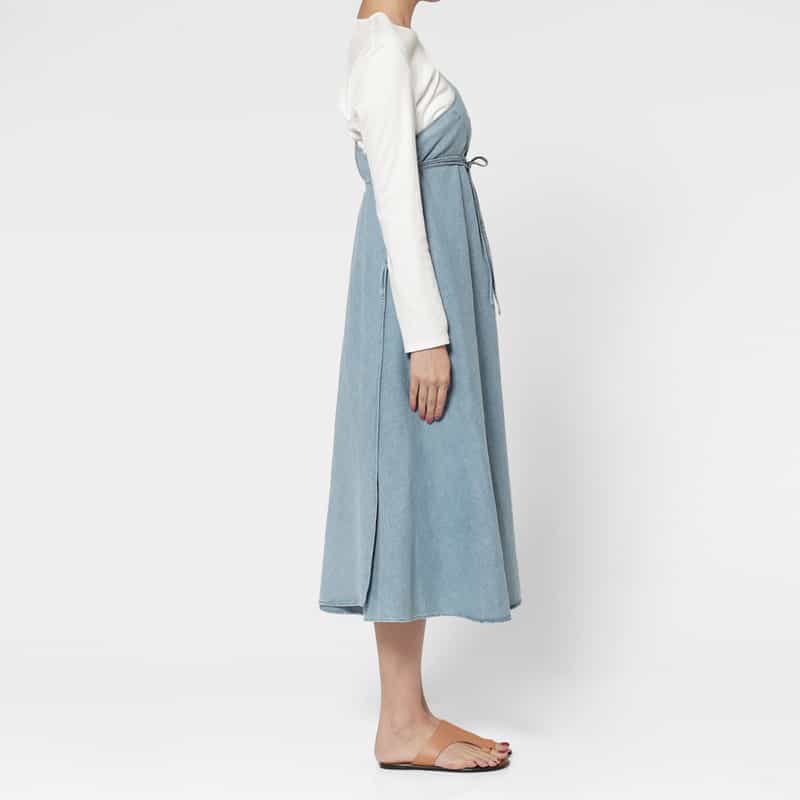 BASERANGE BASERANGE ＜ベースレンジ＞ デニム ワンショルダードレス LIGHT BLUE