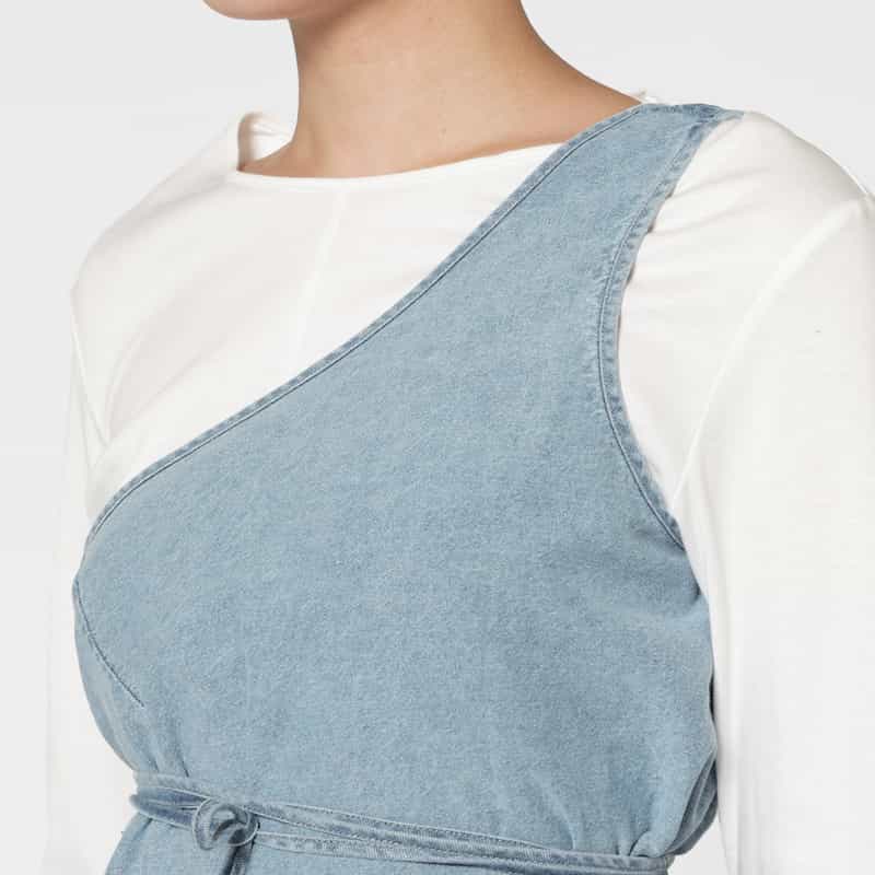 BASERANGE BASERANGE ＜ベースレンジ＞ デニム ワンショルダードレス LIGHT BLUE