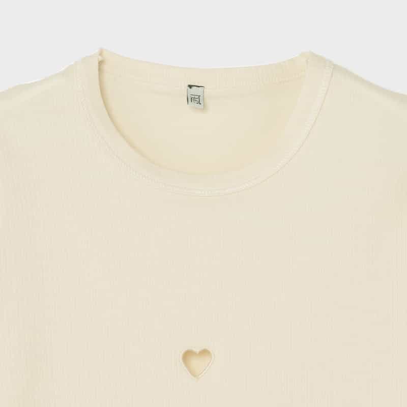 BASERANGE BASERANGE ＜ベースレンジ＞ ハート型カットアウト リブカットソー WHITE