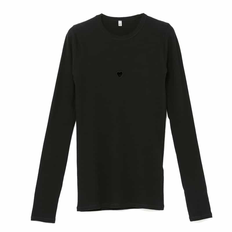 BASERANGE BASERANGE ＜ベースレンジ＞ ハート型カットアウト リブカットソー BLACK