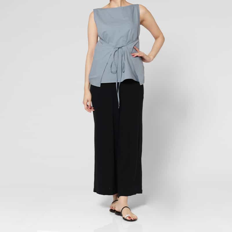 BASERANGE BASERANGE ＜ベースレンジ＞ ウエストリボンブラウス LIGHT BLUE