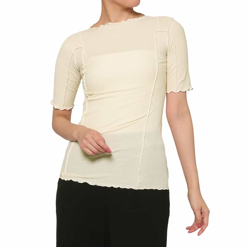 BASERANGE BASERANGE ＜ベースレンジ＞ シアー素材ショートスリーブリブカットソー WHITE