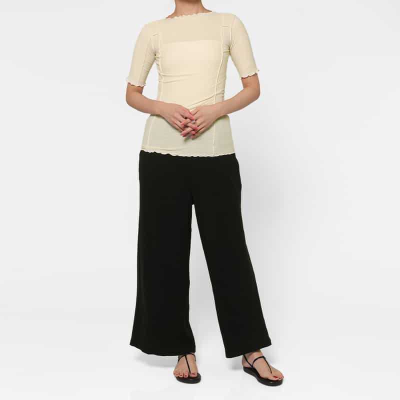 BASERANGE BASERANGE ＜ベースレンジ＞ シアー素材ショートスリーブリブカットソー WHITE