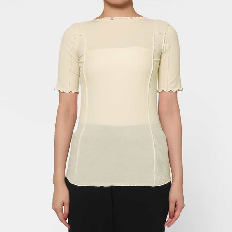 BASERANGE BASERANGE ＜ベースレンジ＞ シアー素材ショートスリーブリブカットソー WHITE