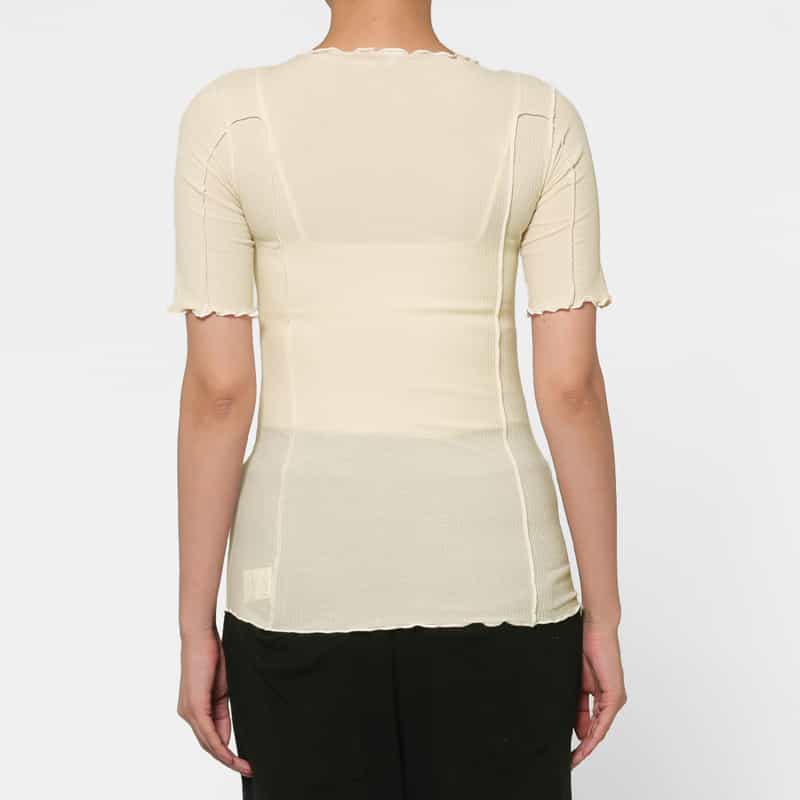 BASERANGE BASERANGE ＜ベースレンジ＞ シアー素材ショートスリーブリブカットソー WHITE