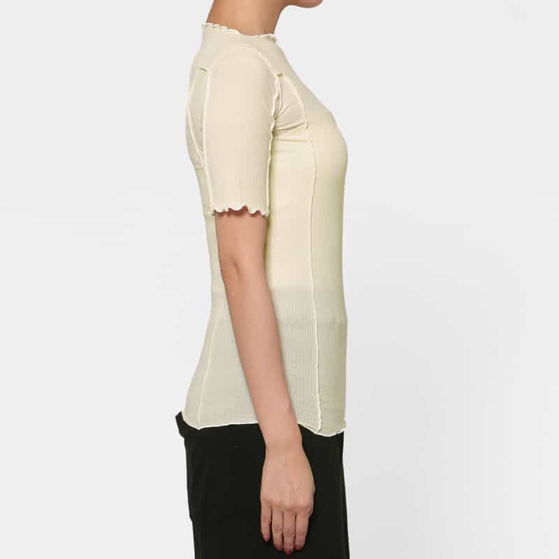 BASERANGE BASERANGE ＜ベースレンジ＞ シアー素材ショートスリーブリブカットソー WHITE