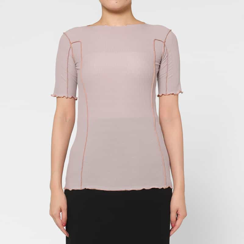 BASERANGE BASERANGE ＜ベースレンジ＞ シアー素材ショートスリーブリブカットソー LIGHT PURPLE