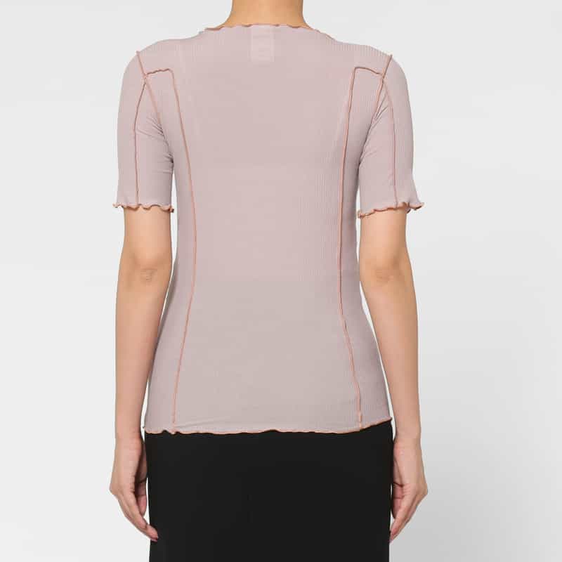 BASERANGE BASERANGE ＜ベースレンジ＞ シアー素材ショートスリーブリブカットソー LIGHT PURPLE