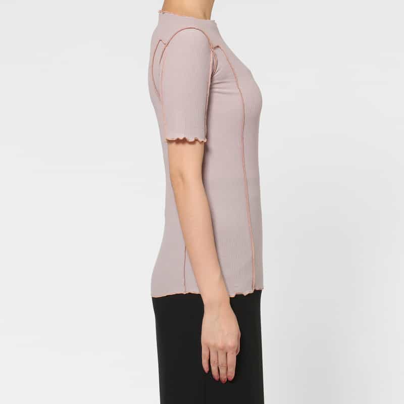 BASERANGE BASERANGE ＜ベースレンジ＞ シアー素材ショートスリーブリブカットソー LIGHT PURPLE