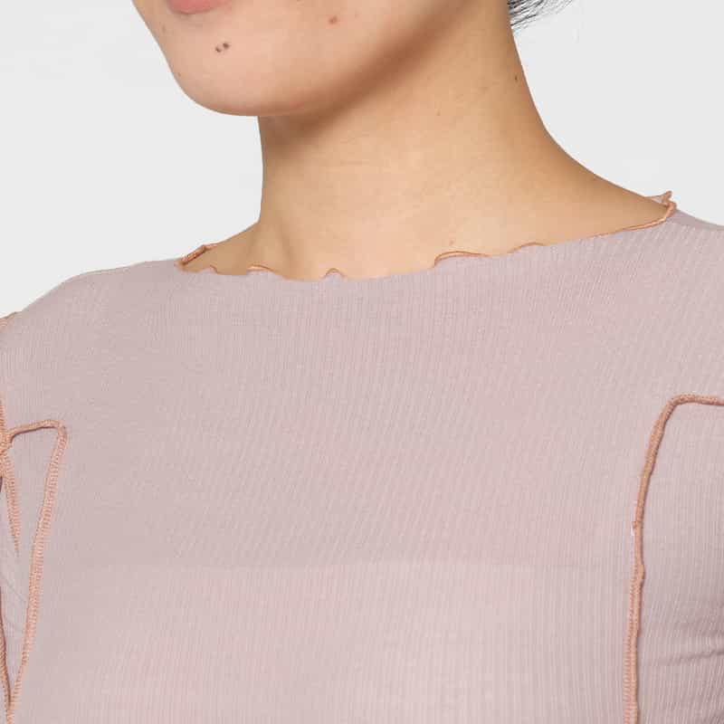 BASERANGE BASERANGE ＜ベースレンジ＞ シアー素材ショートスリーブリブカットソー LIGHT PURPLE