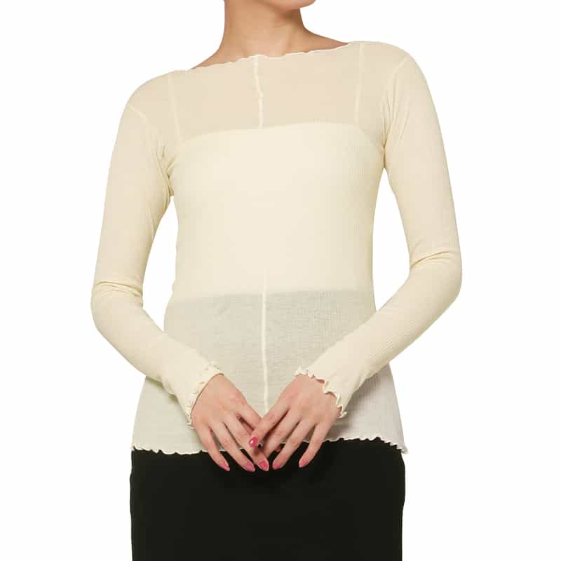 BASERANGE BASERANGE ＜ベースレンジ＞ シアー素材ロングスリーブリブカットソー WHITE