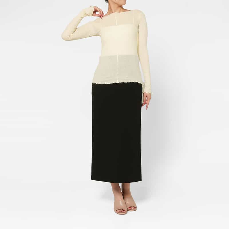 BASERANGE BASERANGE ＜ベースレンジ＞ シアー素材ロングスリーブリブカットソー WHITE