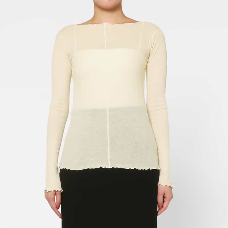 BASERANGE BASERANGE ＜ベースレンジ＞ シアー素材ロングスリーブリブカットソー WHITE