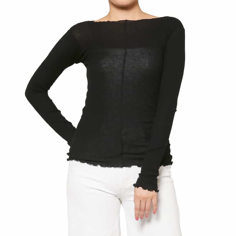 BASERANGE BASERANGE ＜ベースレンジ＞ シアー素材ロングスリーブリブカットソー BLACK