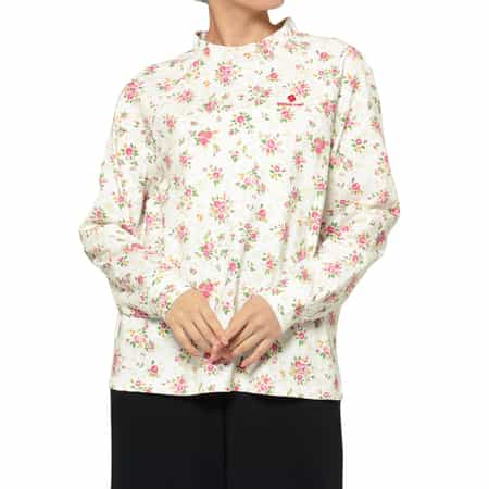 SHUSHU/TONG ＜シュシュ/トン＞ フラワープリント フリルネックロングスリーブカットソー