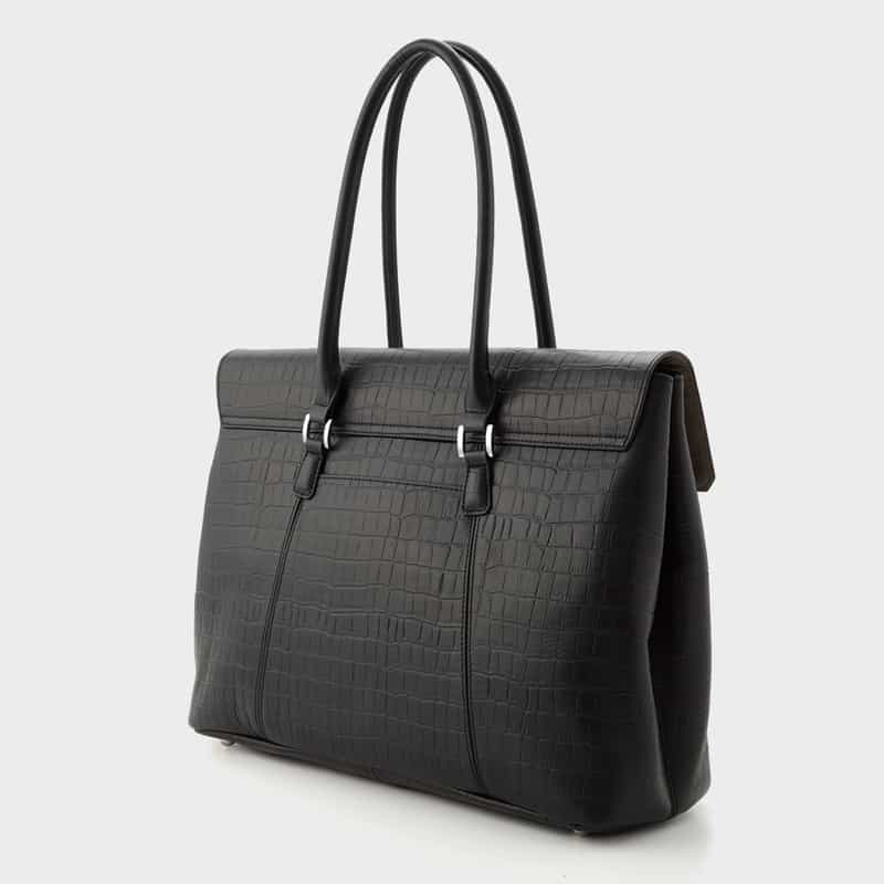 BARNEYS NEW YORK フラップ付きクロコ型押しトートバッグ BLACK