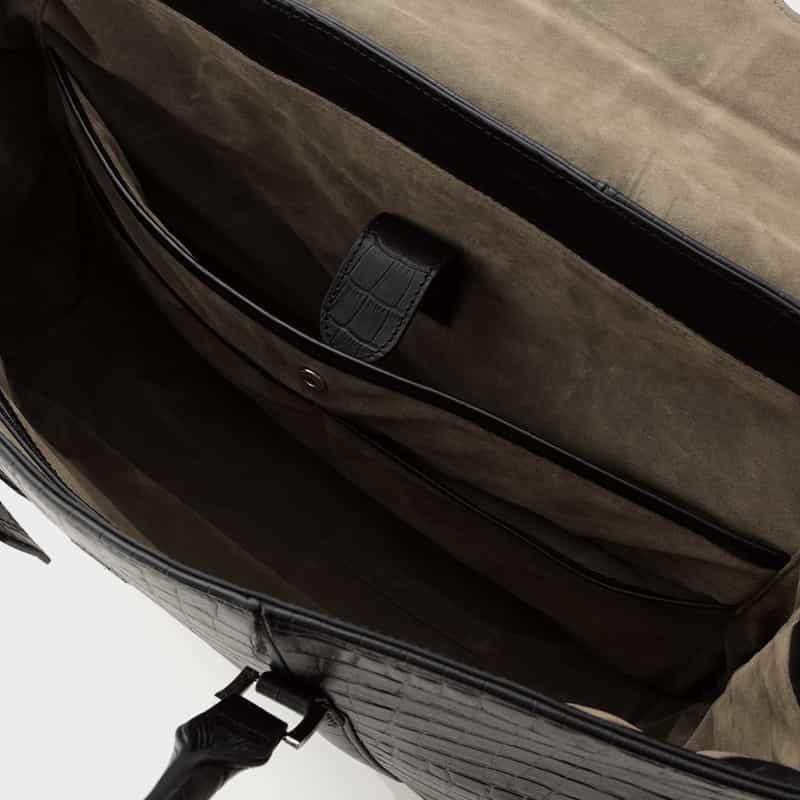 BARNEYS NEW YORK フラップ付きクロコ型押しトートバッグ BLACK