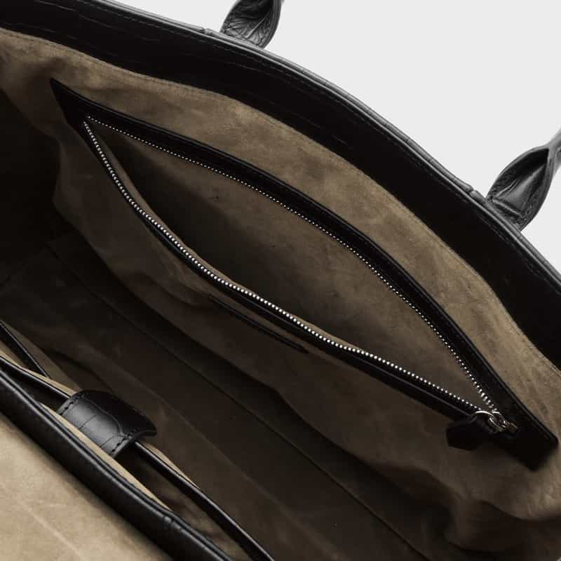 BARNEYS NEW YORK フラップ付きクロコ型押しトートバッグ BLACK