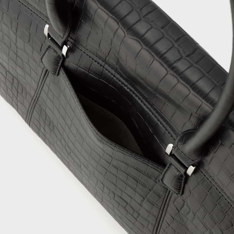 BARNEYS NEW YORK フラップ付きクロコ型押しトートバッグ BLACK