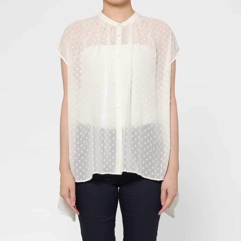 BARNEYS NEW YORK ウォッシャブル ドット柄ジャカードシアーブラウス WHITE