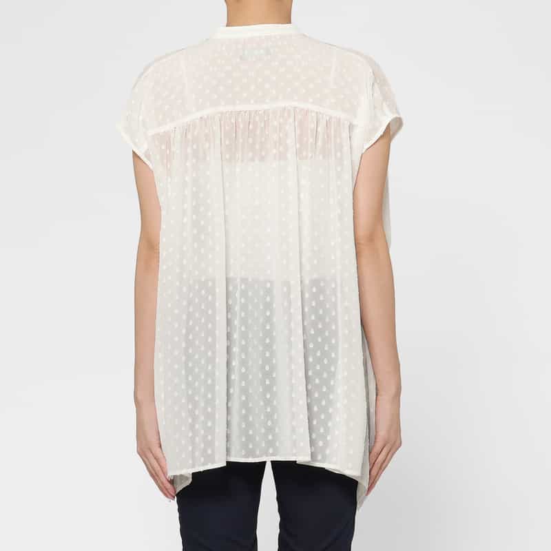 BARNEYS NEW YORK ウォッシャブル ドット柄ジャカードシアーブラウス WHITE